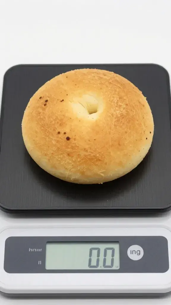 Closeup of a single dinner-sized portion being measured with a kitchen scale